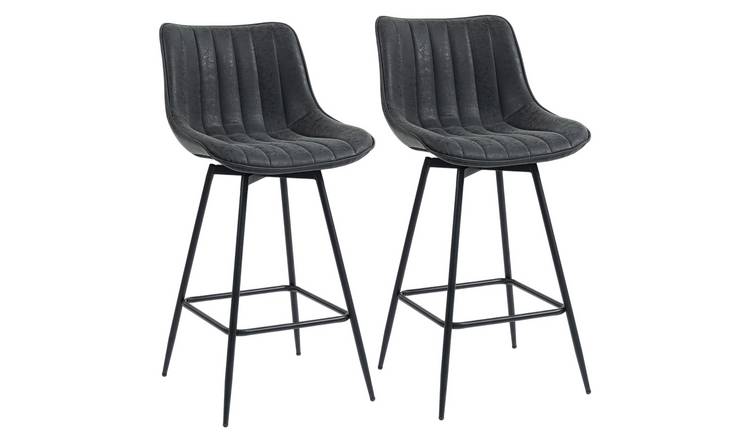 HOMCOM Set of 2 Textured Faux Leather Bar Stools - Black