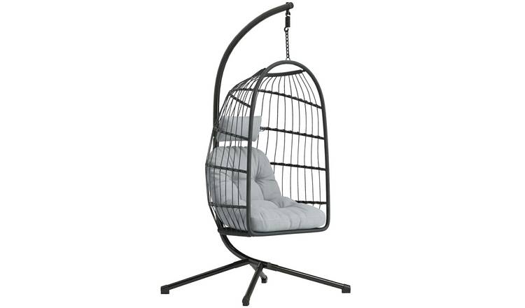 Outsunny Rattan Foldable Garden Egg Swing Chair - Dark and Light Grey