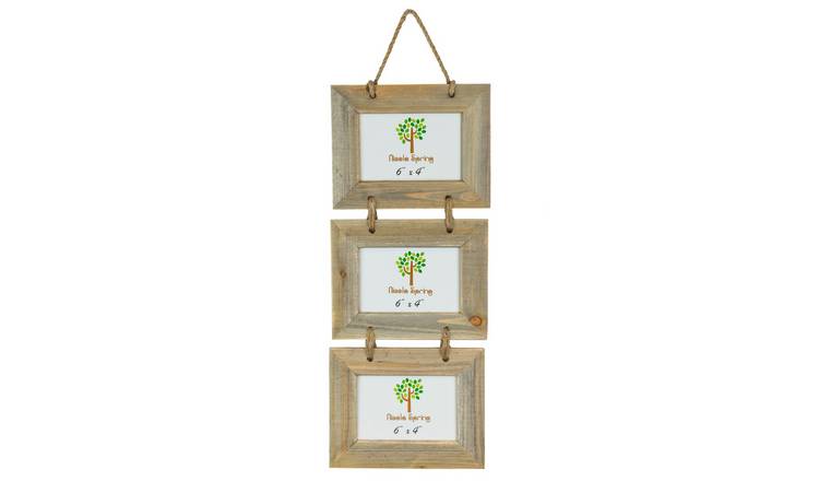 Nicola Spring Rustic Wooden Hanging 3 Photo Frame - 6 x 4" - Natural