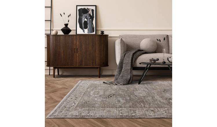 Mega Flooring Silver Traditional Bordered Rug - 80 x 160cm