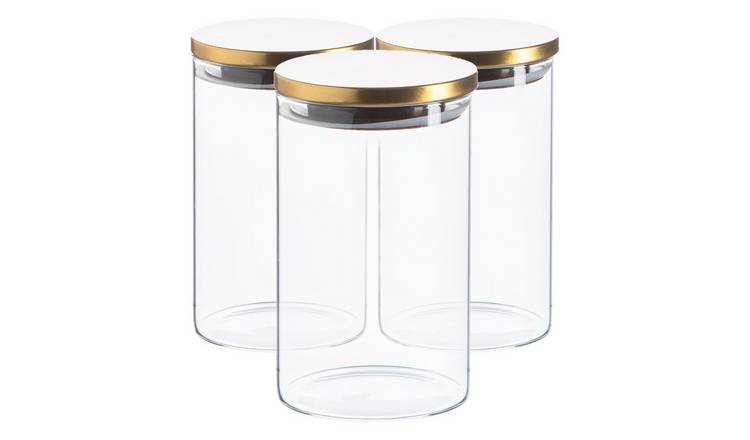 Argon Tableware Scandi Storage Jars with Metallic Lids- Gold - Set of 3