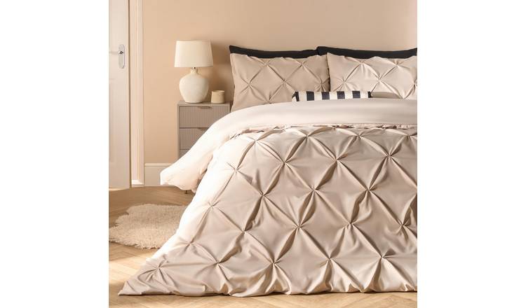 OHS Pintuck Microfibre Pinch Pleat Duvet Cover Set Natural - King