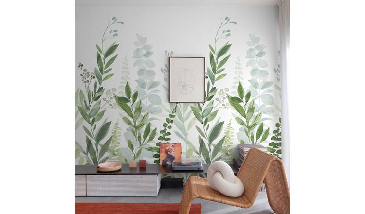 Grandeco Leafy Forest Foliage 3 Lane Repeatable Wallpaper Mural   - Green