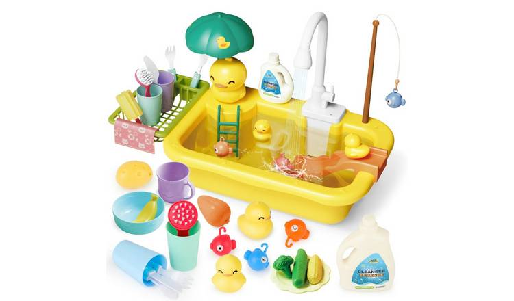 deAO Duck Sink Pretend Play Dishwasher Toy Sets - Yellow