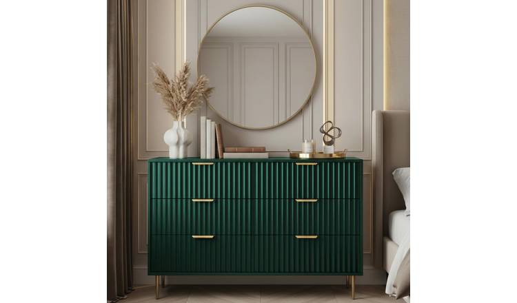 OHS Ribbed Engineered Wood 6 Drawer Unit - Deep Forest Green