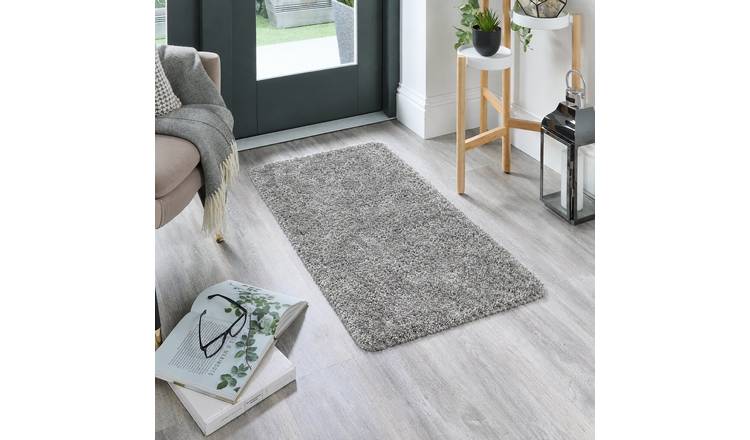 The Rugs Grey Washable Plain Design Nonslip Shaggy  Rug - 60 x 100cm
