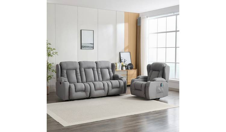 Furniture Online Caesar Manual Recliner Fabric 1+3 Seater Sofa Set - Grey