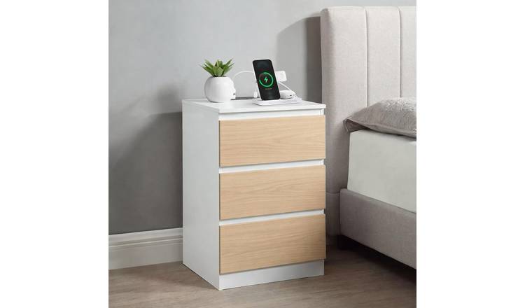 Home Treats USB Charging Bedside Table - Pine & White