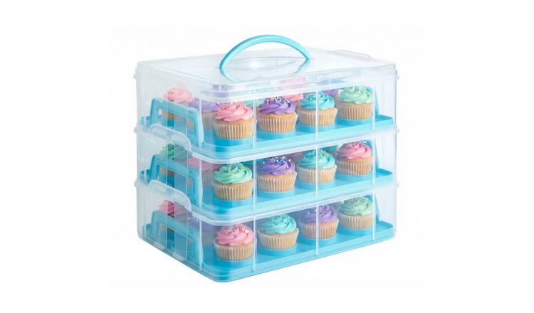 VonShef 36 Muffin 3 Tier Stackable Cupcake Carrier - Blue
