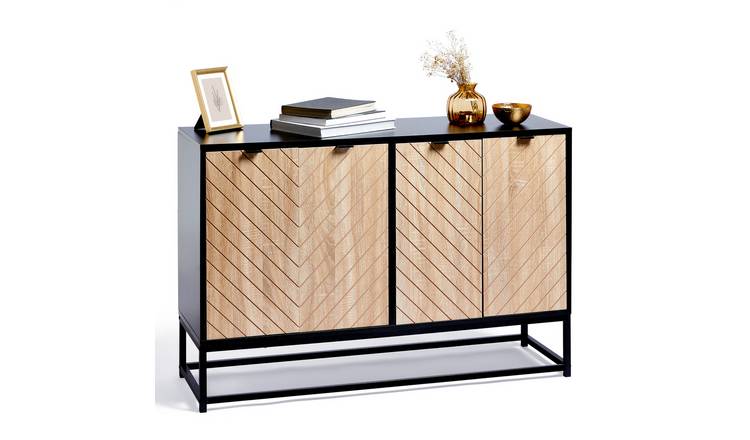 Vonhaus Dalton 4 Door Chevron Design Sideboard - Light Wood