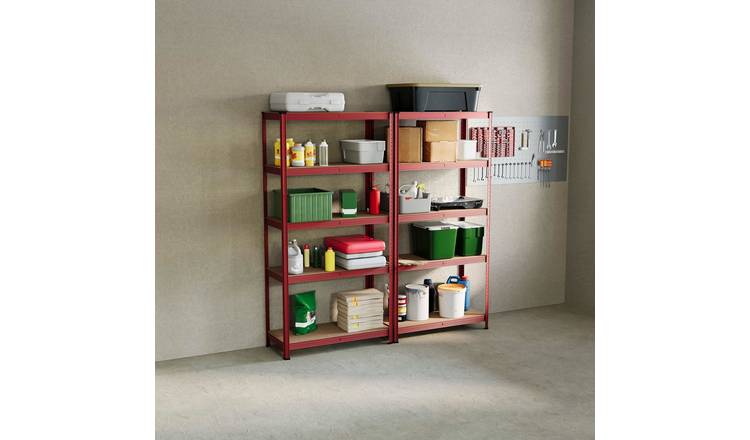 Home Vida Large 5 2 Bay Tier Garage Shelf - Red