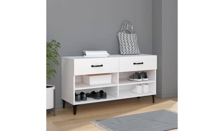 Walplus Engineered Wood Shoe Cabinet - White - 102 x 35 x 55 cm