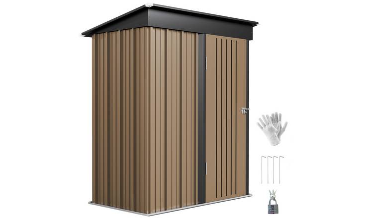 Outsunny Metal Garden Shed with Adjustable Shelf and Pent Roof - Brown