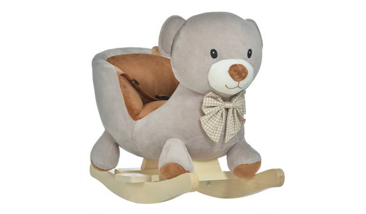 HOMCOM Plush Sound Wood Base Seat Belt Toddler Rocking Horse - Grey