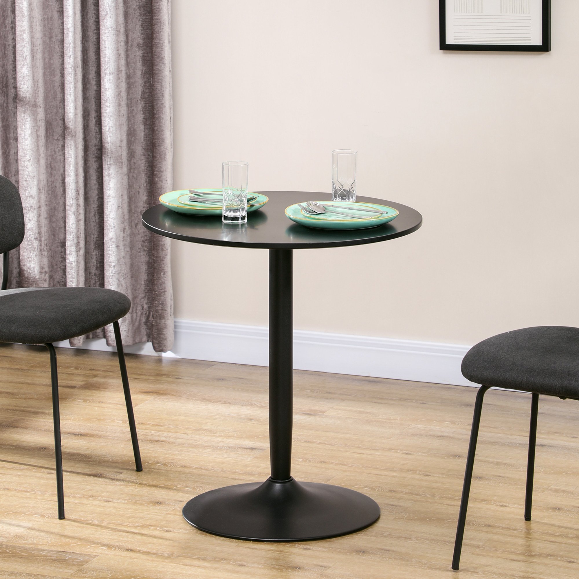 HOMCOM Round Dining Table with Non-slip Foot Pad - Black - Image 6