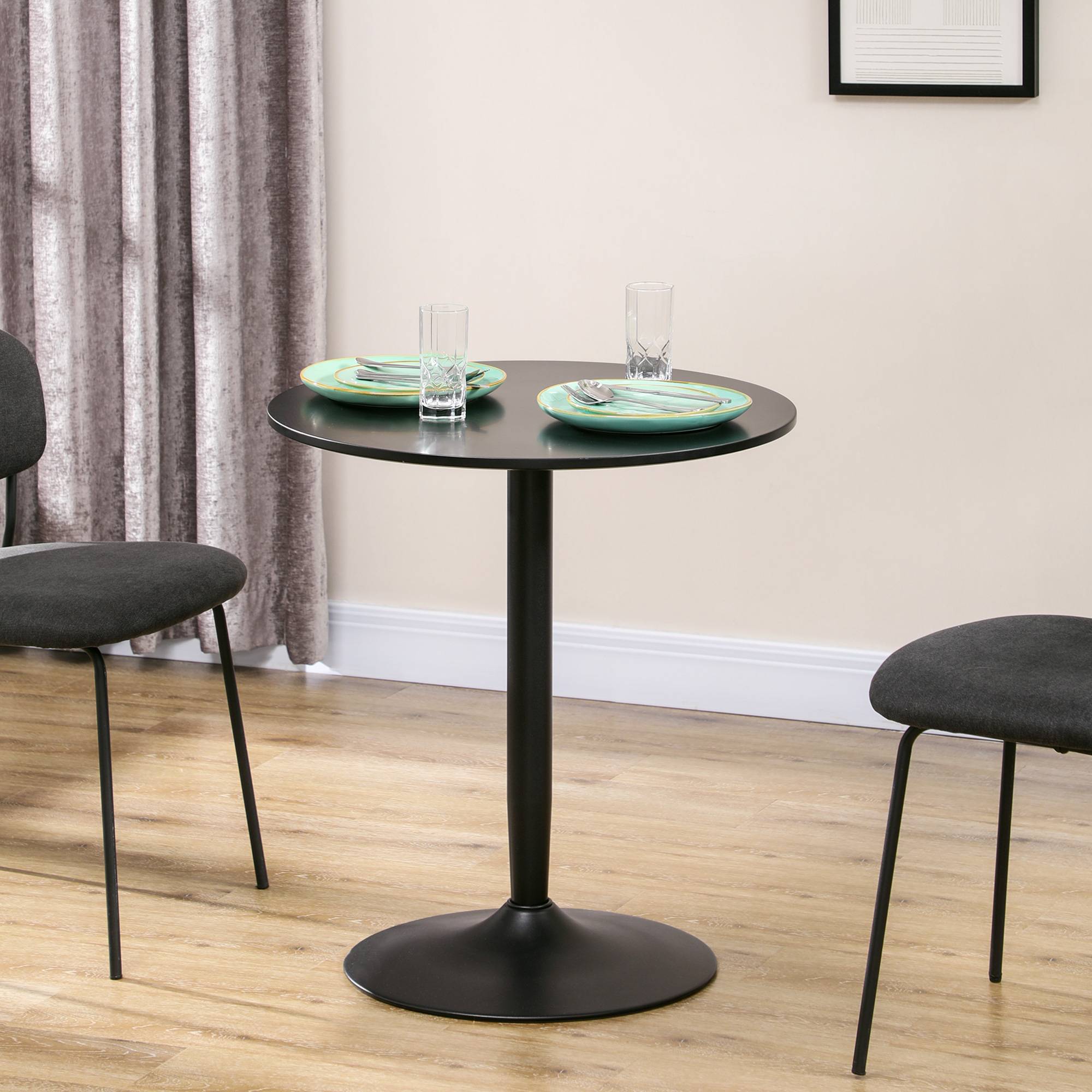 HOMCOM Round Dining Table with Non-slip Foot Pad - Black - Image 6