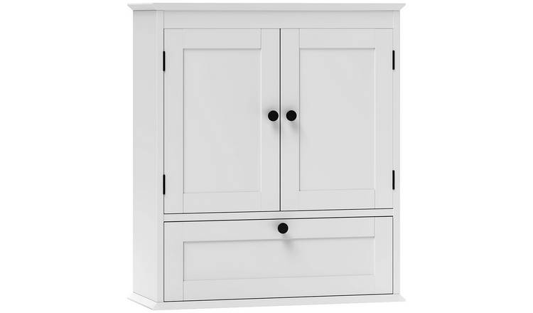 HOMCOM Bathroom Wall Cabinet with Adjustable Shelf and Recessed Doors - White
