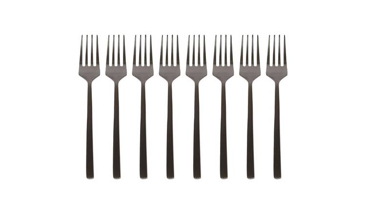 Argon Tableware Stainless Steel Cake Forks - Black - Pack of 8