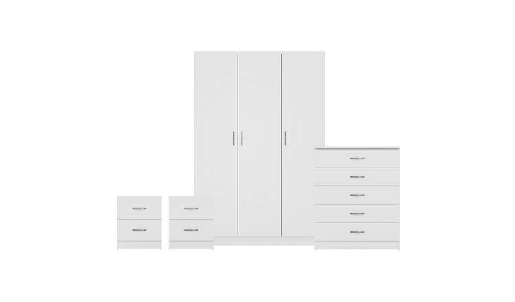 Vida Designs Riano Bedroom Set (Bedsides, 5 Drawer Chest, 3 Door Wardrobe)-White