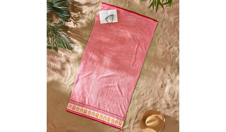 Catherine Lansfield Beach Huts Beach Towel 90 x 180cm - Coral