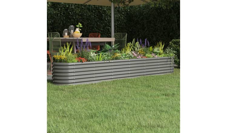 Walplus Galvanised Steel Raised Garden Bed - Grey - 260 x 40 x 36 cm