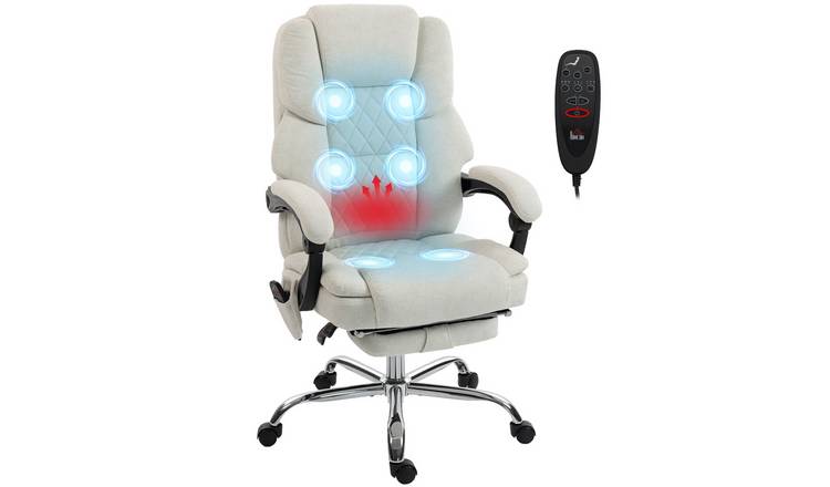 HOMCOM Velvet Adjustable Massage Reclining Office Chair - Cream