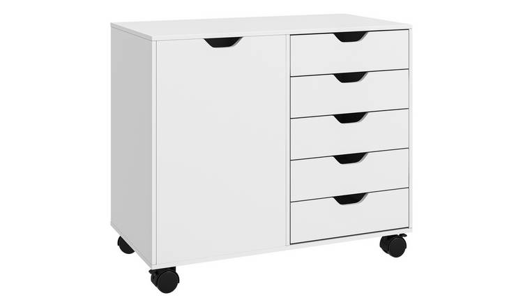 HOMCOM Adjustable Office Storage Cabinet with Door and 5 Drawers - White