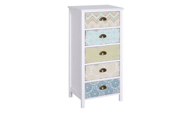 HOMCOM 5 Drawer Chest Bedside Cabinet - Multi Colour