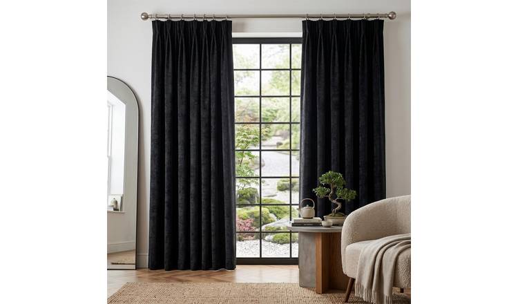 Luxury Living Chenille Blackout Pencil Pleat Curtains 168cm x 137cm - Black