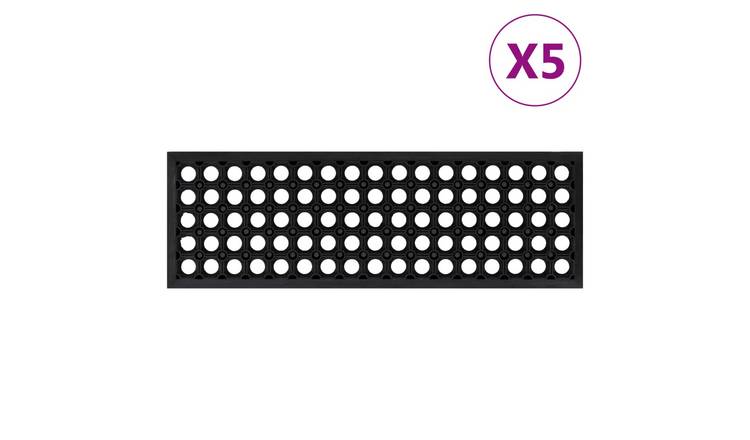 Walplus Pack of 5 20 mm Thick Rubber Carpet Stair Treads - Black - 25 x 75 cm