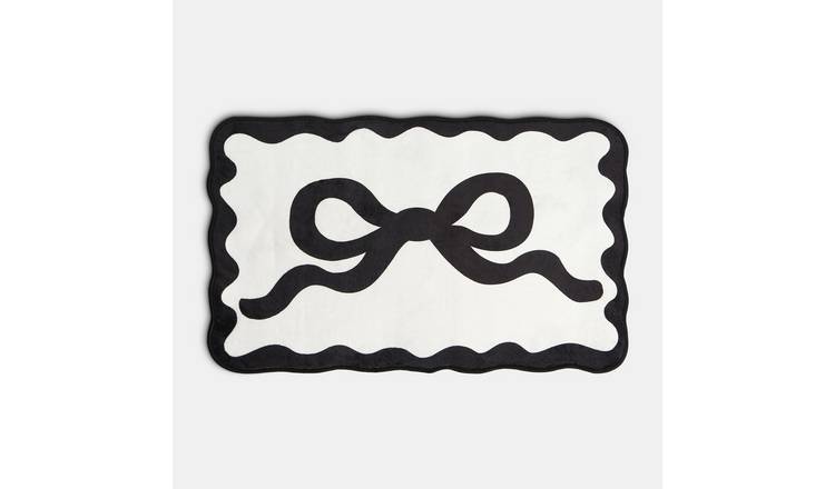OHS Bow Velvet Bath Mat Soft Absorbent Shower Rug - Monochrome