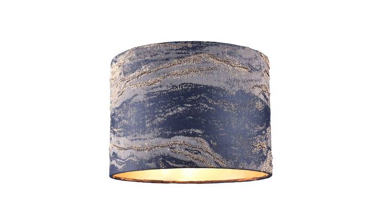 Happy Homewares Navy Blue Jacquard Cotton with Gold Leaf Foil Lampshade - 25cm