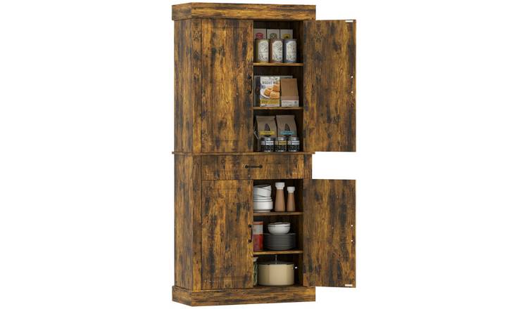 HOMCOM 4 Door Wooden Freestanding Kitchen Cupboard - Brown