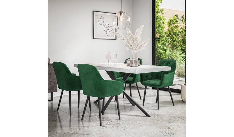 Furniture Online Donni Anika Marble Effect Dining Table & 4 Green Chairs