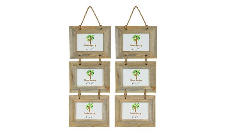 Nicola Spring Rustic Wooden Hanging 3 Photo Frames - 6 x 4" - Set of 2