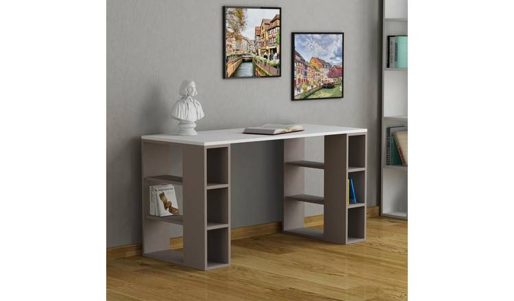 Decortie Colmar Particleboard Wood Effect Desk - White and Light Mocha