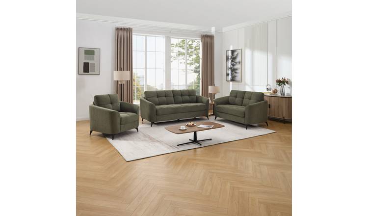 Furniture Online Solna Scandi Style Linen 1+2+3 Seater Sofa Set - Green