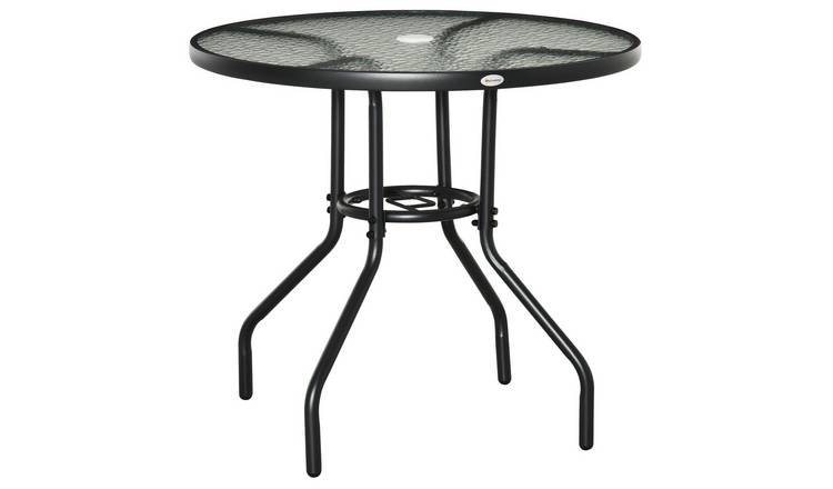 Outsunny Round Garden Dining Table with Parasol Hole - Black