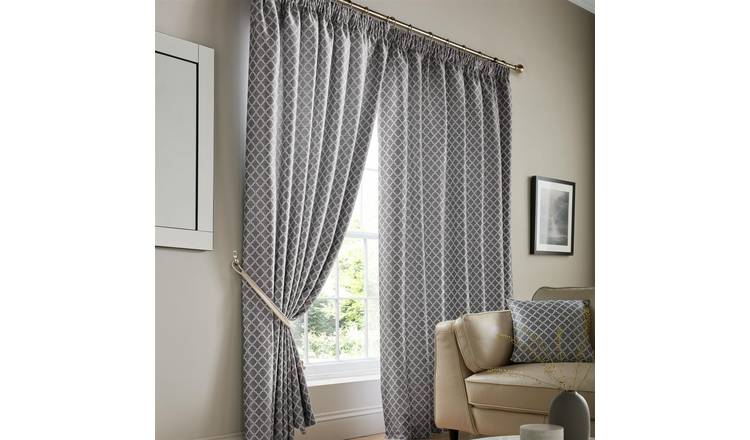 Luxury Living Geometric Lined Pencil Pleat Taped Curtains 117cm x 229cm - Latte