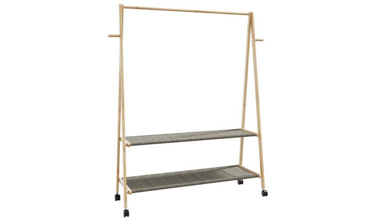 Walplus Bamboo Clothes Rack with Shelves and Wheels - 132 x 45.5 x 155.5 cm