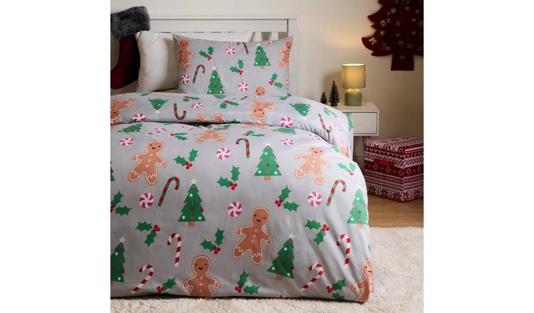 OHS Gingerbread Man Reversible Bedding Set Duvet Cover Set Grey - Single