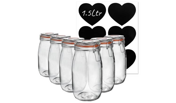 Argon Tableware Glass Storage Jars with Heart Labels - Pack of 6