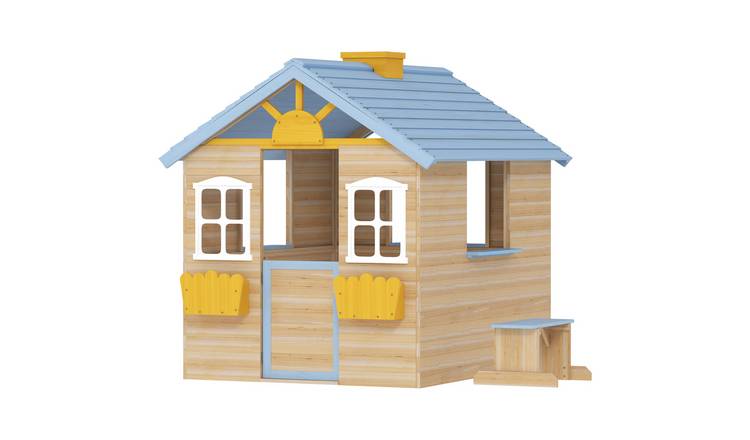 Outsunny Wooden Outdoor Door Windows Bench Flower Box Service Playhouse -Blue