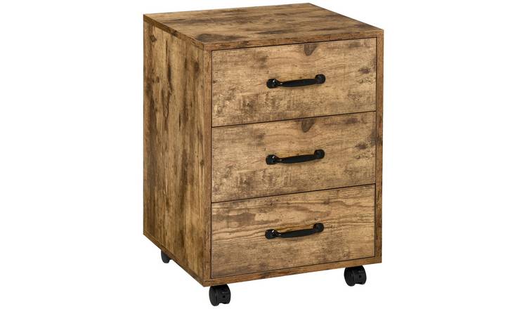 HOMCOM Mobile 3 Drawer Filing Cabinet - Brown
