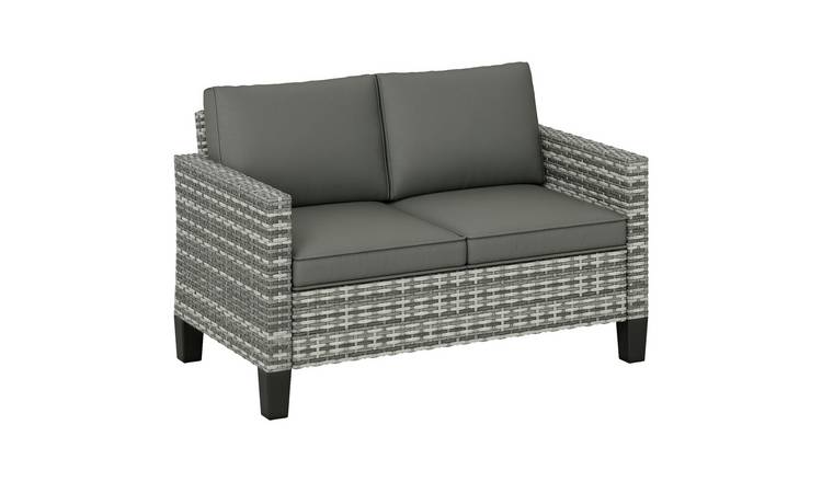 Outsunny 2 Seater Rattan Sofa with Cushions for Garden - Light Grey