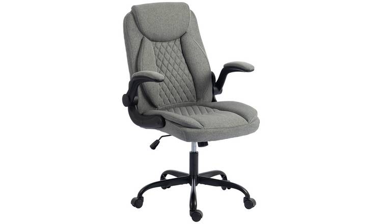 HOMCOM Linen Office Chair with Flip-Up Armrests - Grey