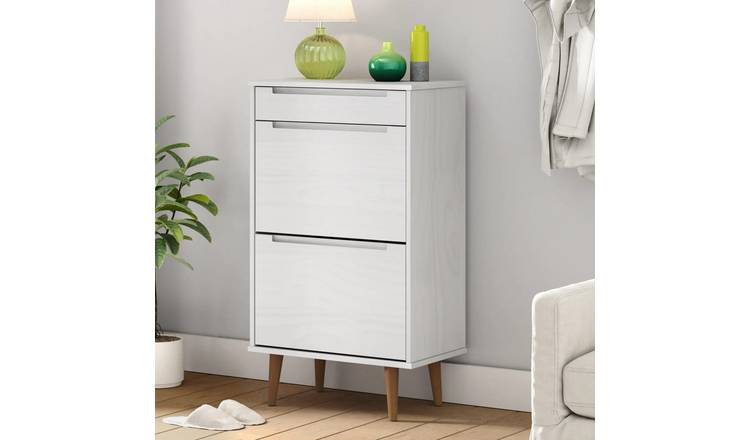 Walplus Solid Wood Shoe Cabinet - White - 59.5 x 35 x 103 cm