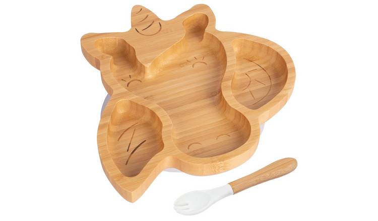 Tiny Dining Bamboo Unicorn Baby Weaning Plate & Fork Set - White