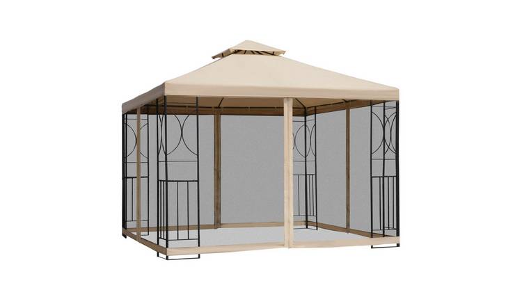Outsunny Double Roof Netting Steel Garden Gazebo – Sand