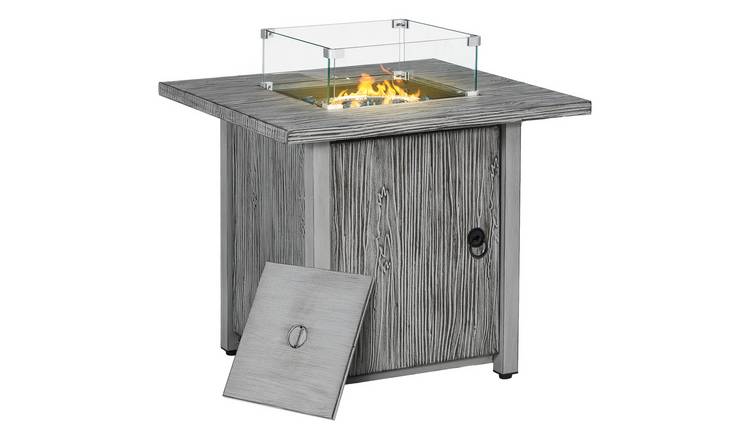 Outsunny 40000 BTU Propane Gas Wood Effect Fire Pit Table – Grey